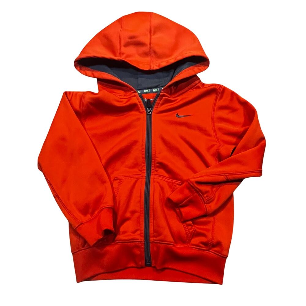 Nike Therma Fit Hoodie Boy Youth 4 Orange Full Zip Athletic Swoosh